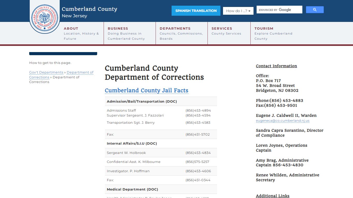 Department of Corrections - Cumberland County, New Jersey (NJ)
